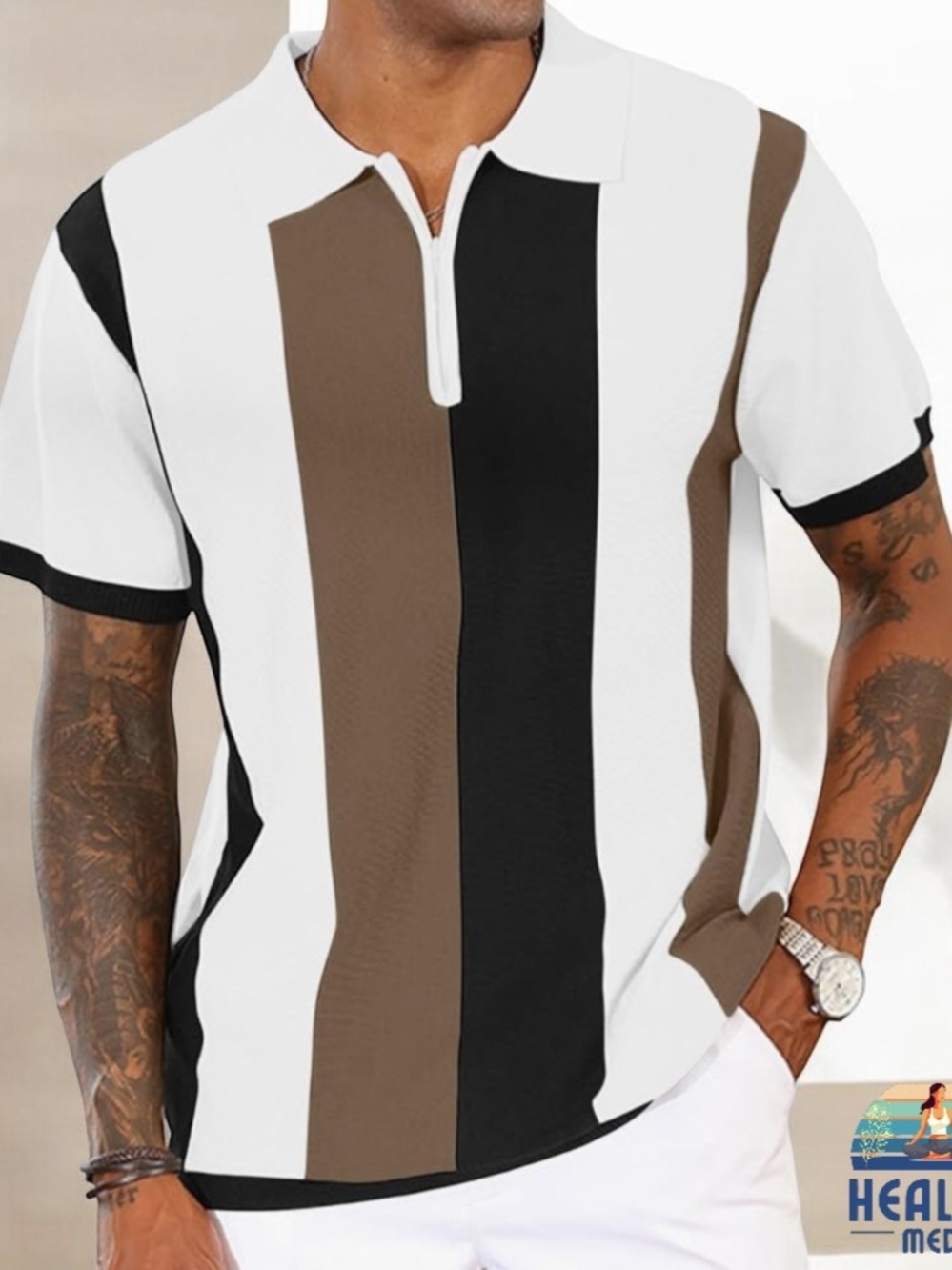 Men's MediumFashion Polo Shirts Vintage Striped Knitting Shirts Casual Slim Fit